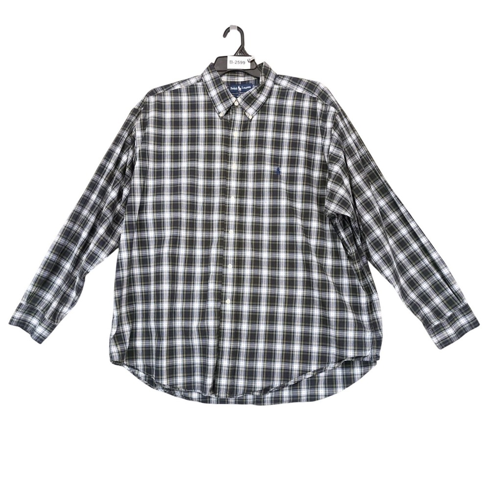Vintage Y2K Ralph Lauren Blake Navy Green Plaid Button-Down Shirt Mens 2XL Logo